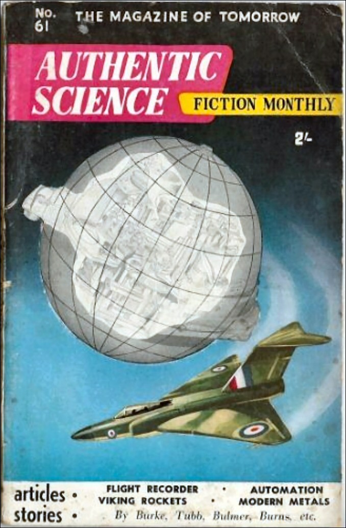 Authentic Science Fiction Monthly No.61 — Spherical Space Station & RAF Jet, 1955