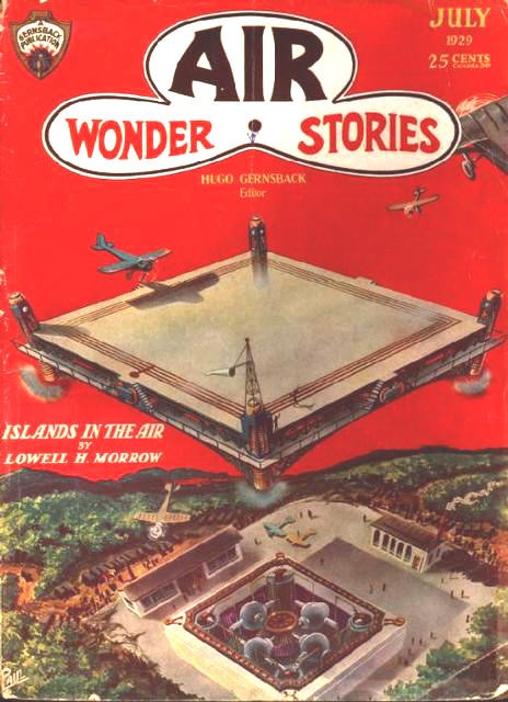 Flying Island Platform Cover, Air Wonder Stories July 1929 by Paul