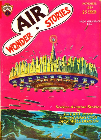 Flying City Cover, Air Wonder Stories November 1929, Hugo Gernsback