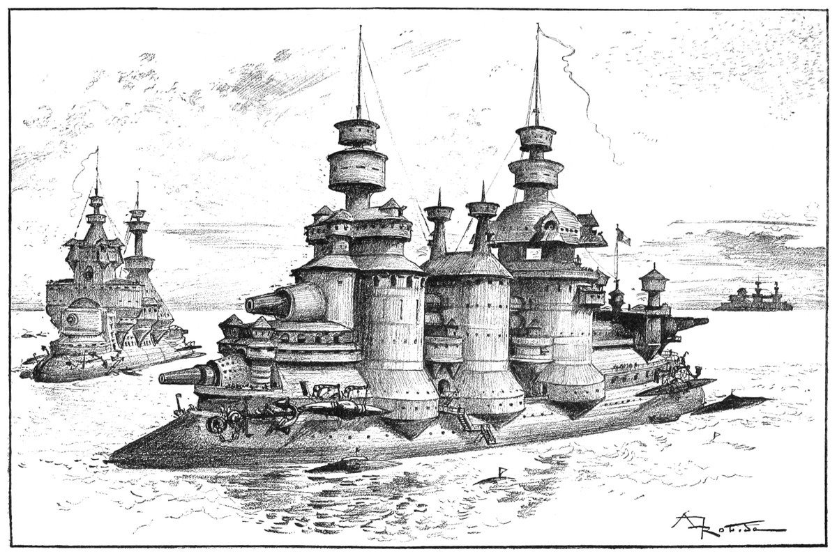 Albert Robida's Future Warships — La Vie Électrique, c.1890