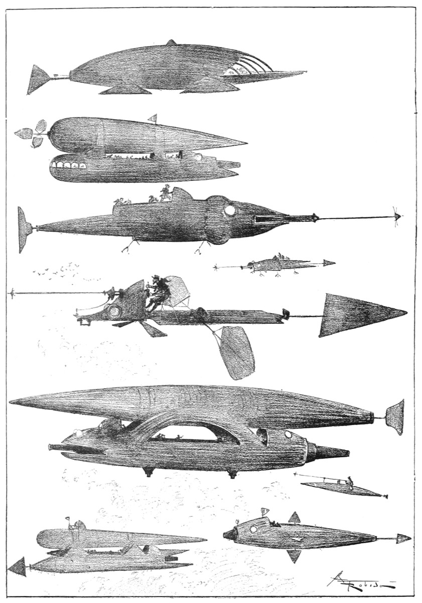 Albert Robida's Fleet of Future Airships — La Vie Électrique, c.1890