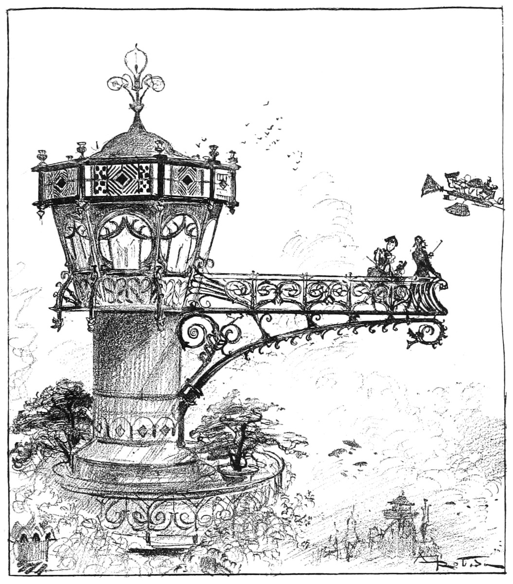 Albert Robida's Electric Life — Sky Tower Promenade, La Vie Électrique 1890s