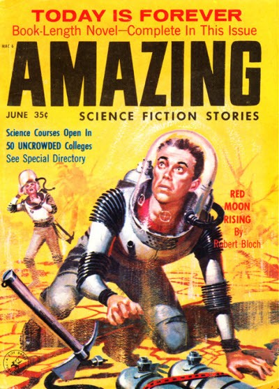 Amazing Stories June 1958 – Armored Astronaut Crawls Through Alien Wasteland