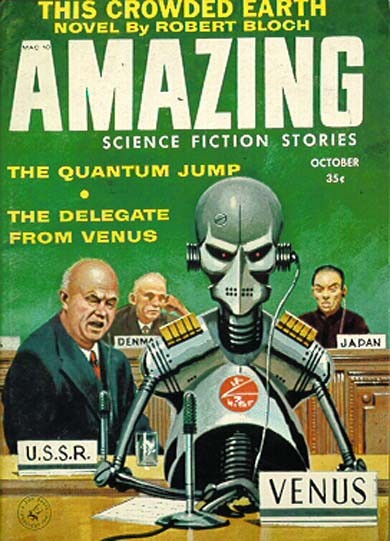 Robot Delegate from Venus at UN Assembly, Amazing Stories Oct 1958