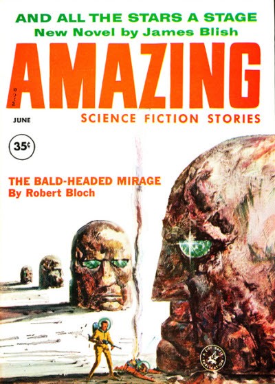 Giant Stone Heads with Glowing Eyes, Amazing Stories June 1966