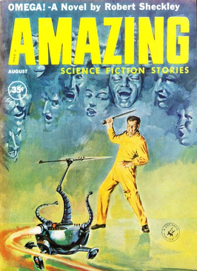 Amazing Stories August 1963 – Man vs Robot Spider, Sheckley's Omega