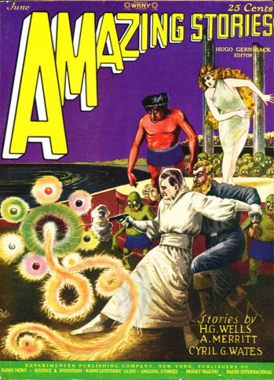 Amazing Stories June 1927 – Eyeball Creatures Attack, Frank R. Paul Cover