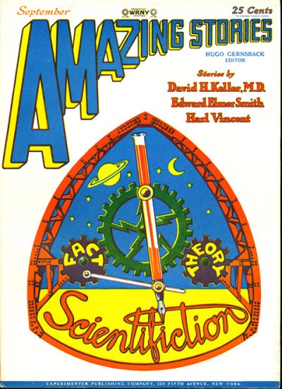 Amazing Stories September 1929 'Scientifiction' Concept Cover – Fact vs Theory