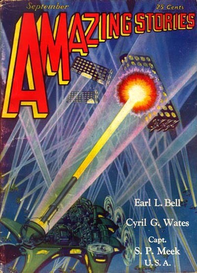 Amazing Stories September 1930s Ray-Gun Battery vs. Energy Beam Attack