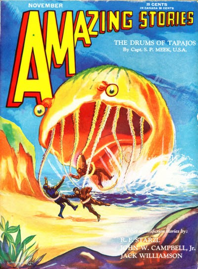 Giant Alien Blob Attacks Swimmers – Amazing Stories November Pulp Cover