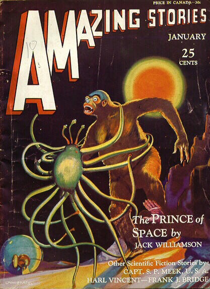 Amazing Stories January 1931 – Ape-Man vs. Alien Spider, 'The Prince of Space'