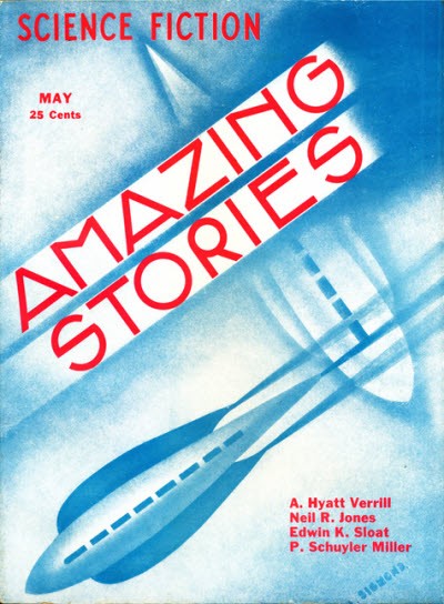 Amazing Stories May Issue: Streamlined Rocket Art Deco Cover 1930s