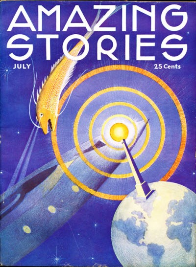 Space Creature Menaces Earth's Energy Beam, Amazing Stories July 1930s