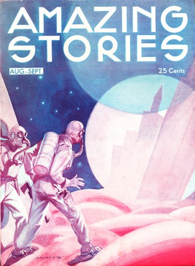 Spacesuited Explorers on Alien World, Amazing Stories Aug-Sept 1931