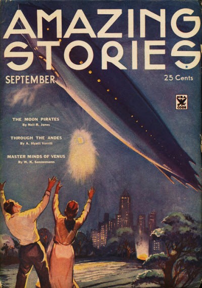 Amazing Stories September: Comet or Spacecraft Terrifies City Crowd, 1930s Pulp Cover