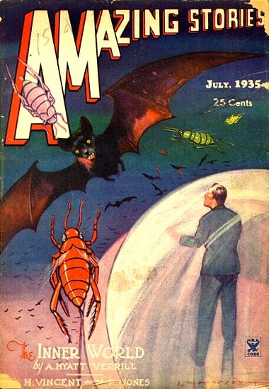 Giant Mutant Insects Attack Man in Amazing Stories, July 1935
