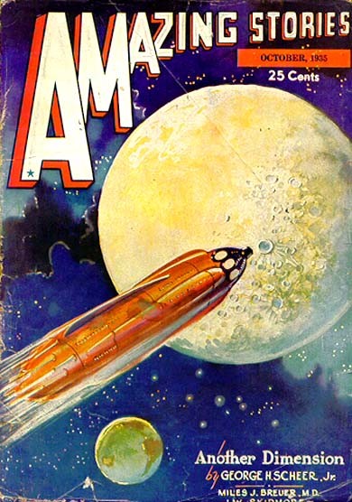 Rocket Past the Moon, Amazing Stories October 1935 Cover
