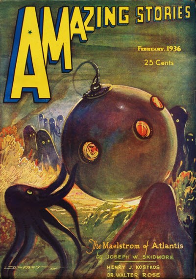 Amazing Stories Feb 1936 – Tentacled Sphere Hunts Atlantean Depths