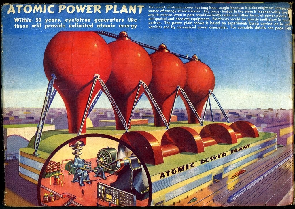 Atomic Power Plant Cyclotron Generators — Retro-Futurist Cutaway, c.1940s