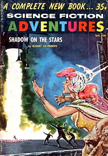 Giant Alien Menaces Rocket Launch, Science Fiction Adventures April 1958