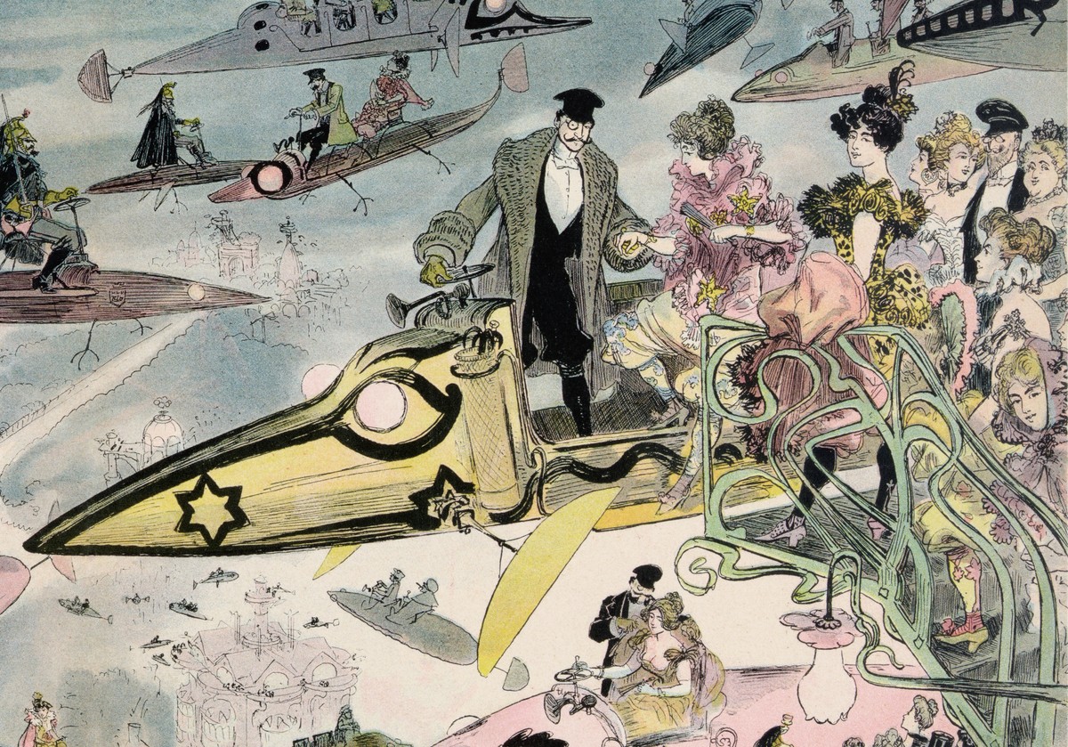Albert Robida's 'Le Vingtième Siècle' Flying Automobiles Over Future Paris c.1890