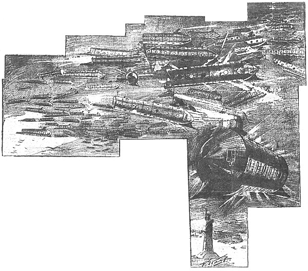 Aerial Armada Over City Skyline: Early Pulp-Era Airship Invasion Fleet