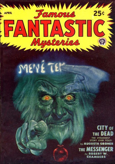 Glowing Witch-Demon Pointing Finger, Famous Fantastic Mysteries April 1940s