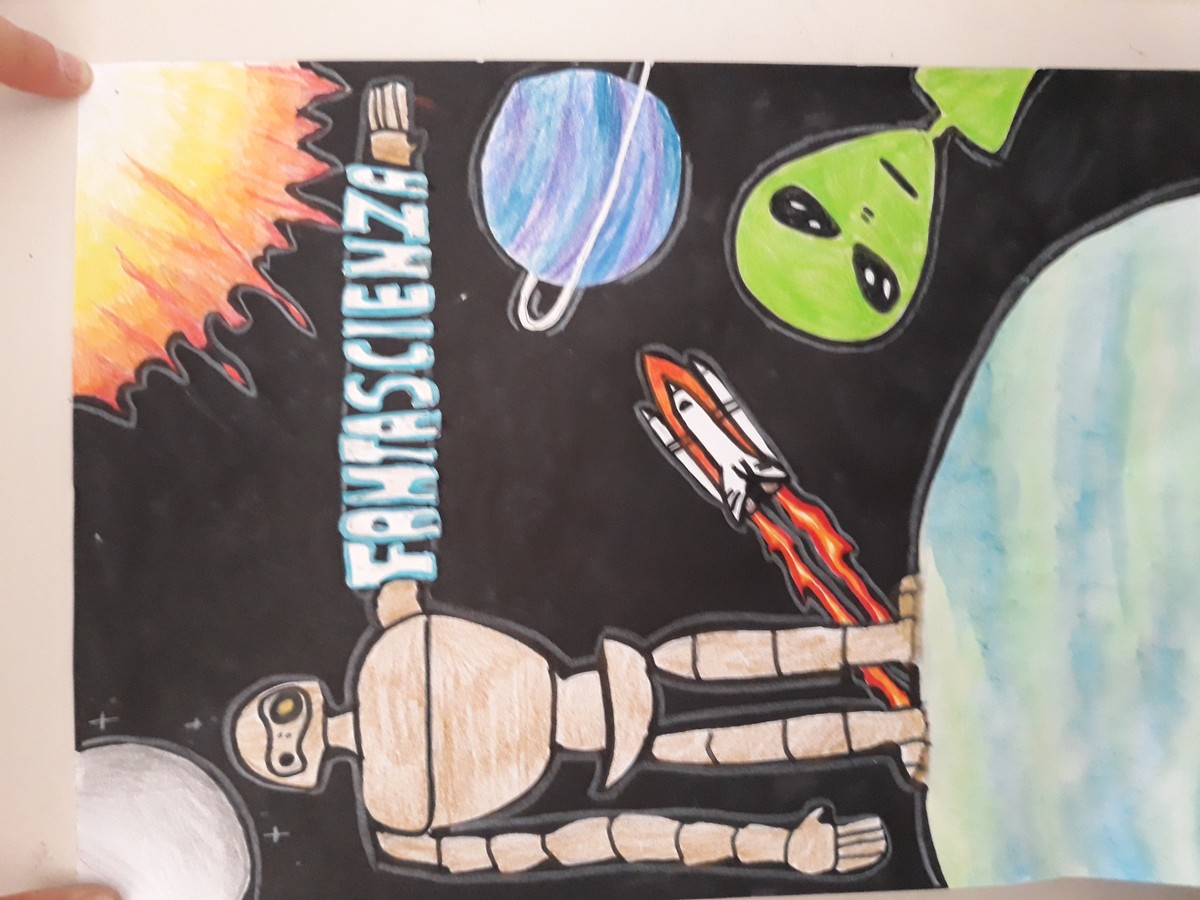 Fantascienza: Student Space Art with Robot, Alien & Rocket, Italy 2017