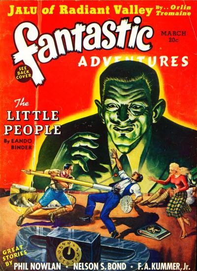 Giant Green Menace Looms Over Tiny Humans – Fantastic Adventures March 1940s