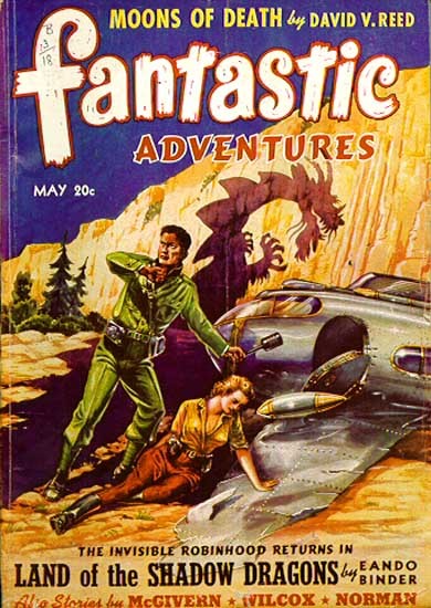 Fantastic Adventures May 1940s 'Land of the Shadow Dragons' Pulp Cover