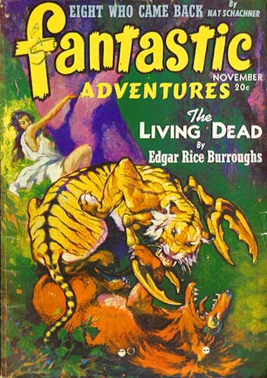 Fantastic Adventures Nov 1941 – ERB's Living Dead Tiger-Beast Attack Cover
