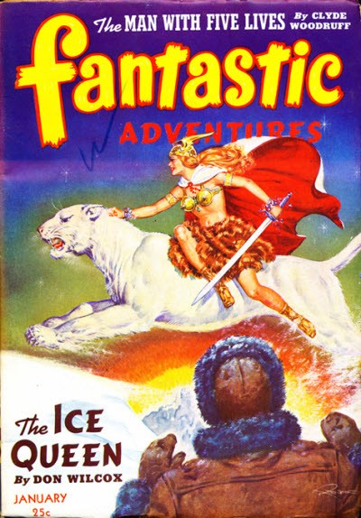 Ice Queen Rides White Tiger — Fantastic Adventures January 1942 Cover