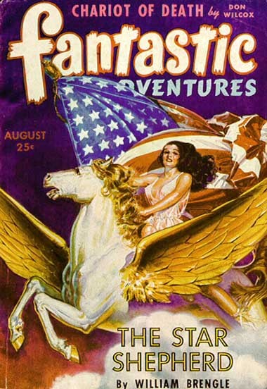 Fantastic Adventures August 1942 — Winged Pegasus & American Flag Cover