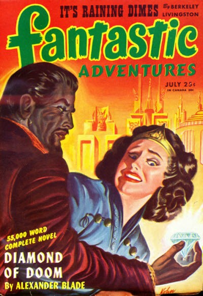 Fantastic Adventures July 1940s — Diamond of Doom Menace Cover
