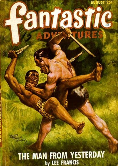 Fantastic Adventures August – Savage Jungle Duel, 'The Man From Yesterday'