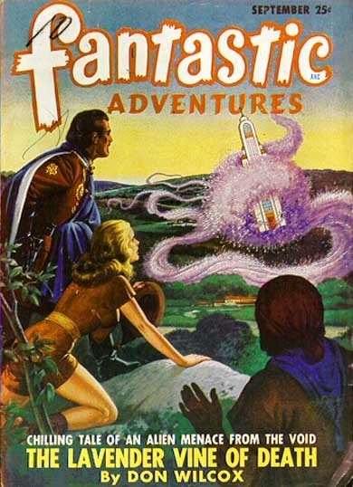 Fantastic Adventures Sept 1940s 'Lavender Vine of Death' Alien Menace Cover