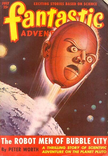 Giant Rocket-Headed Robot, Fantastic Adventures July 1951 Cover