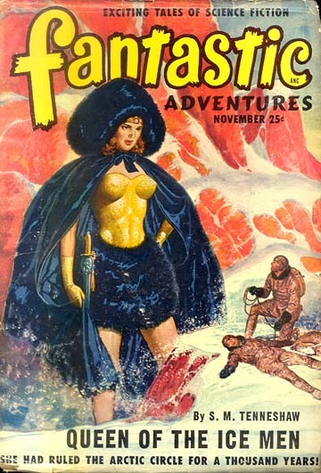 Queen of the Ice Men — Fantastic Adventures November Pulp Cover, 1940s