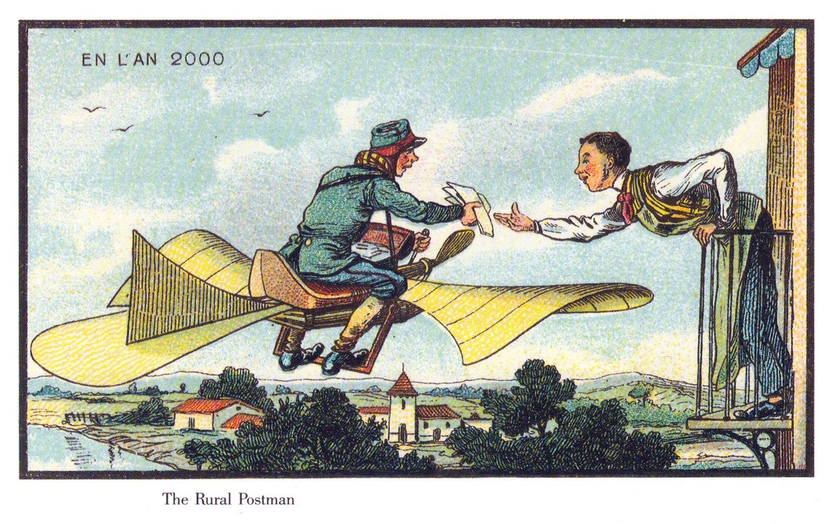 En L'An 2000: Flying Postman Delivers Mail by Personal Aircraft, c.1900