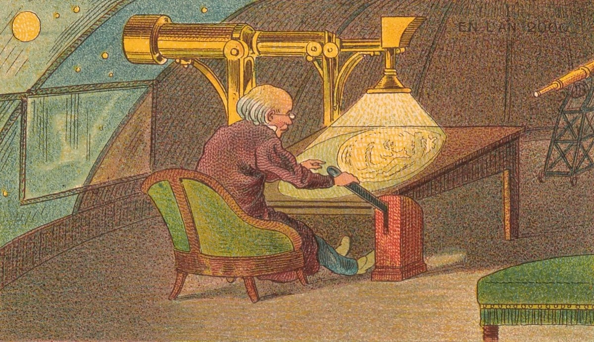 En L'An 2000: Astronomer Views Projected Hologram, French Futurist Card