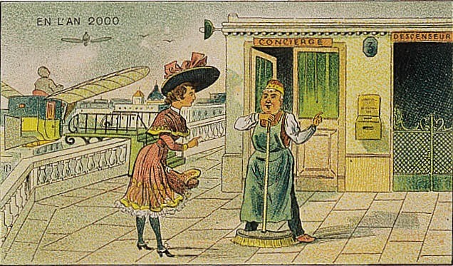 En L'An 2000: French Chromolithograph Postcard Showing Year 2000 Daily Life