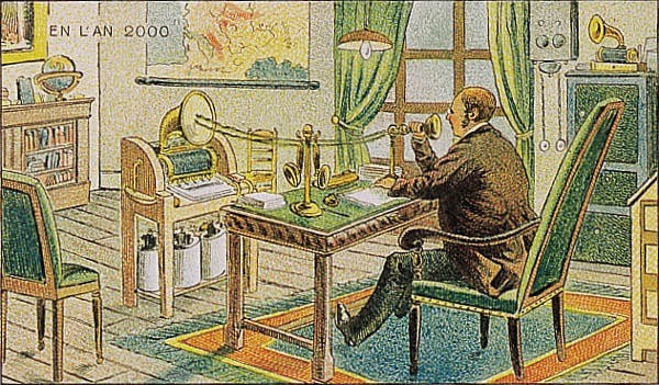 En L'An 2000: French Retro-Futurist Videophone Office, c.1900