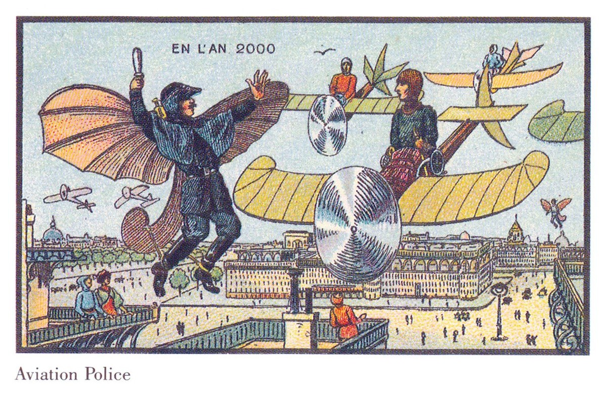 Aviation Police Over Paris — En L'An 2000 French Future Vision Card