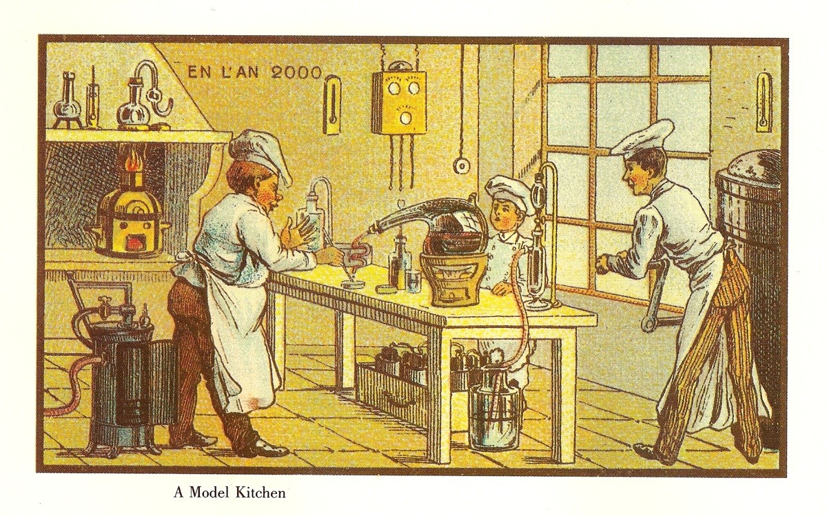 En L'An 2000: A Model Kitchen of the Future, French Futurist Postcard c.1900