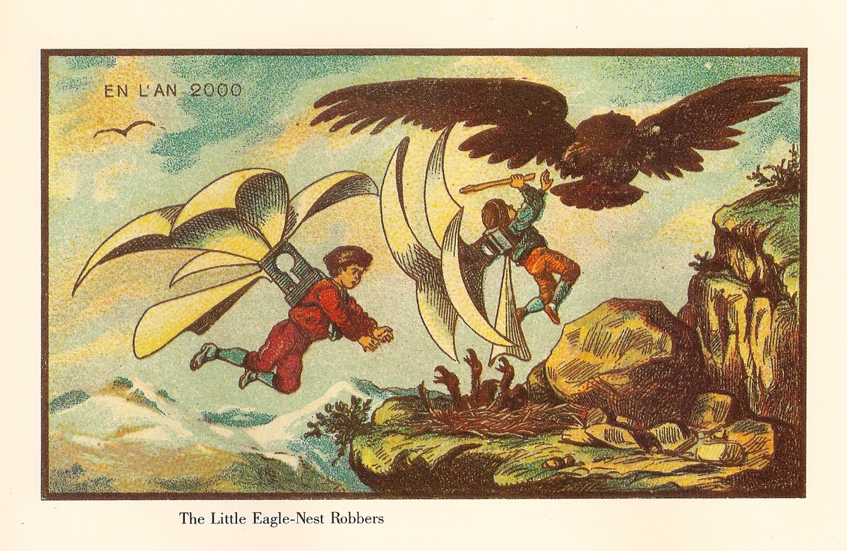 En L'An 2000: Eagle-Nest Robbers with Personal Flying Wings, c.1900