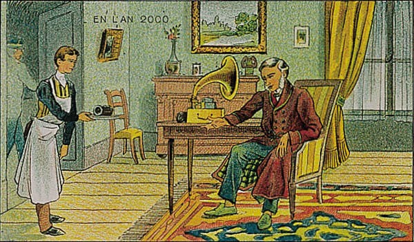 En L'An 2000: French Futurist Postcard — Home Phonograph of the Future