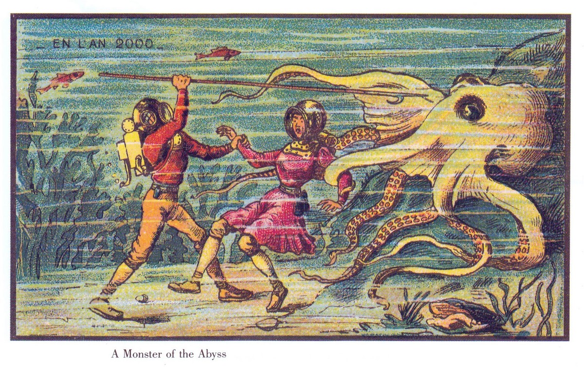 En L'An 2000: Monster of the Abyss – Victorian Undersea Adventure Chromolithograph