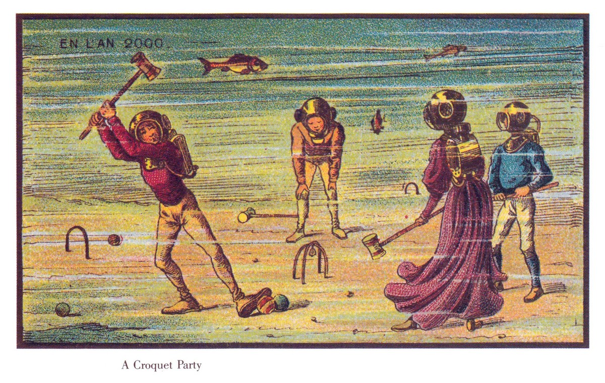 En L'An 2000: Underwater Croquet Party, French Futurist Postcard c.1900