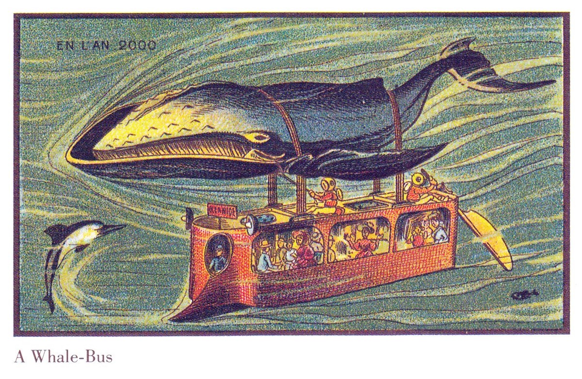 En L'An 2000: Whale-Bus Underwater Transport, French Futurist Postcard