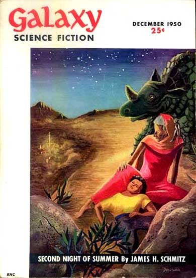 Galaxy Science Fiction Dec 1950 – Dragon Guardian & Robed Figures on Alien World